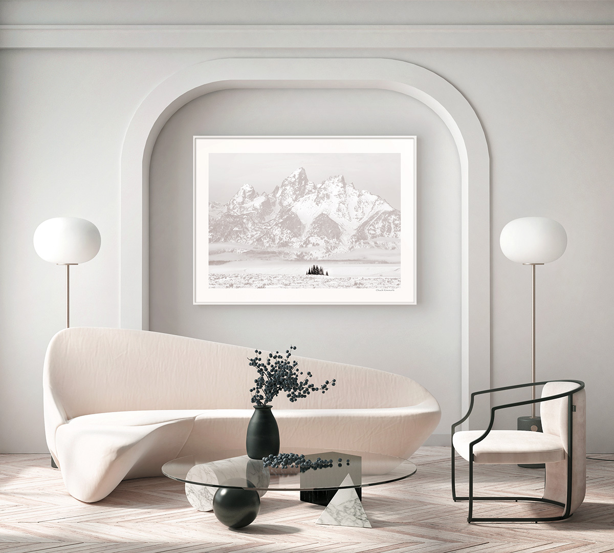 mock up poster frame in modern interior background, living room,
